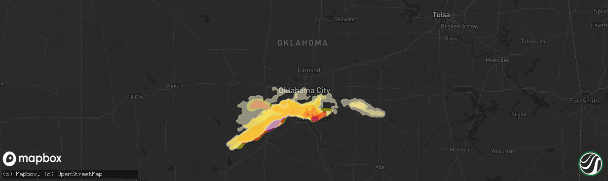 Hail map in Oklahoma City, OK on May 6, 2015