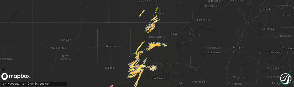 Hail map in Oklahoma on May 6, 2015