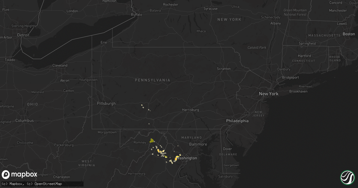Hail map in Pennsylvania on May 6, 2015