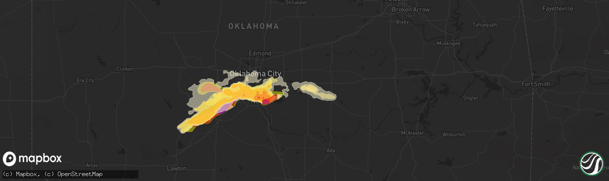 Hail map in Shawnee, OK on May 6, 2015