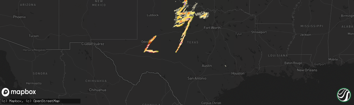 Hail map in Texas on May 6, 2015