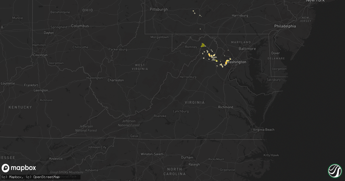 Hail map in Virginia on May 6, 2015