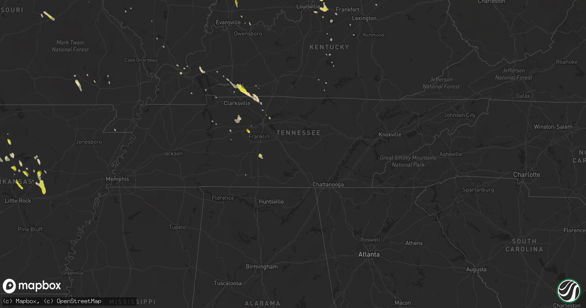 Hail map in Tennessee on May 6, 2018