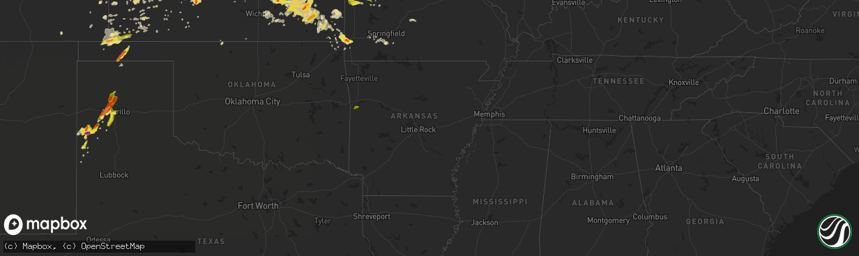 Hail map in Arkansas on May 6, 2019