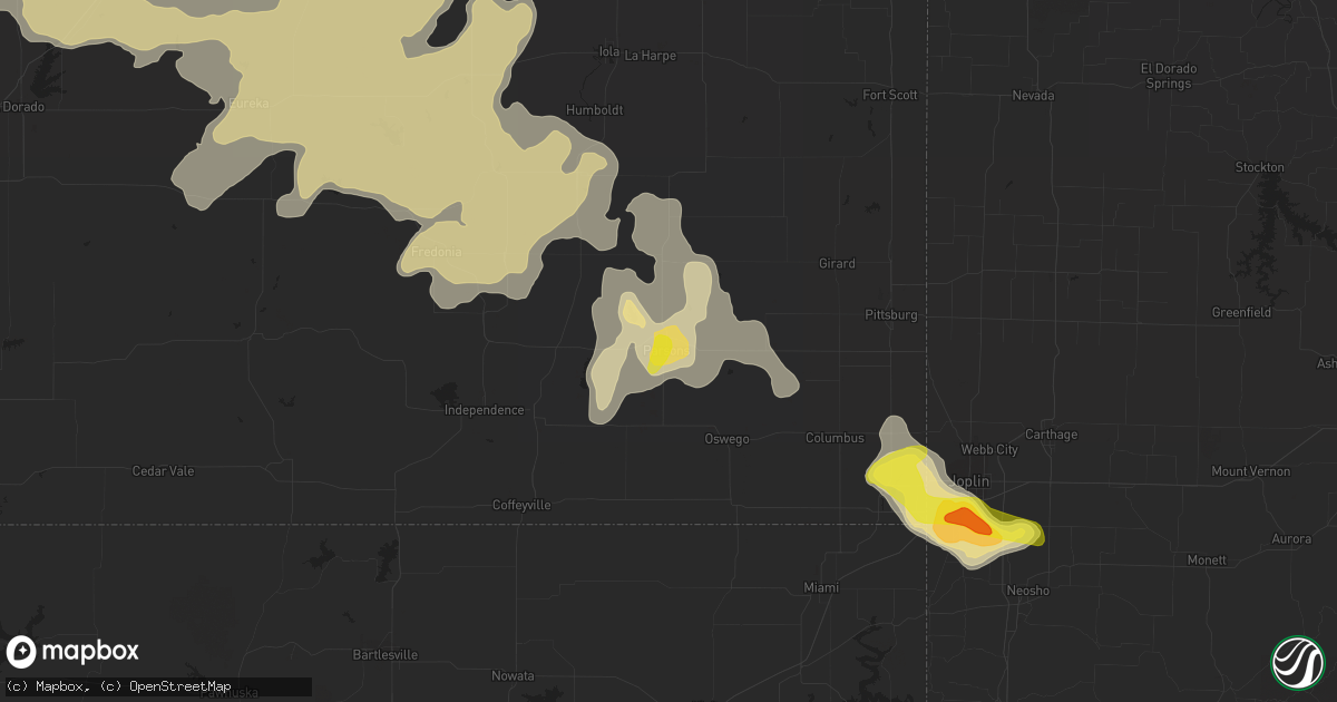 Hail map in Parsons, KS on May 6, 2019