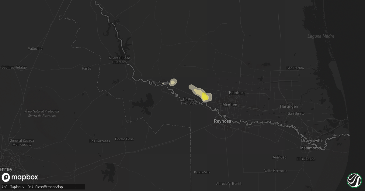 Hail map in Grulla, TX on May 6, 2020