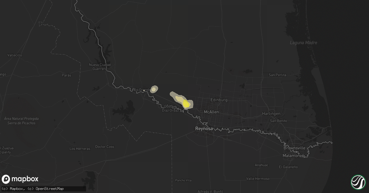 Hail map in Penitas, TX on May 6, 2020
