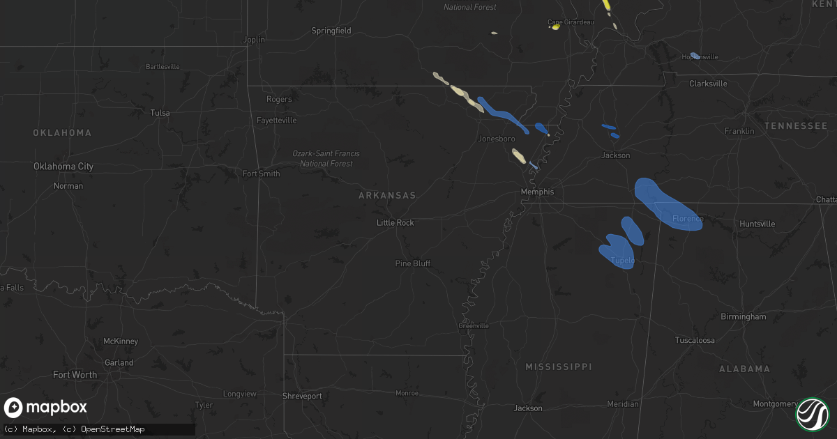 Hail map in Arkansas on May 6, 2021