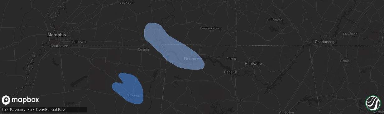 Hail map in Florence, AL on May 6, 2021