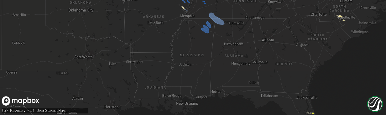 Hail map in Mississippi on May 6, 2021