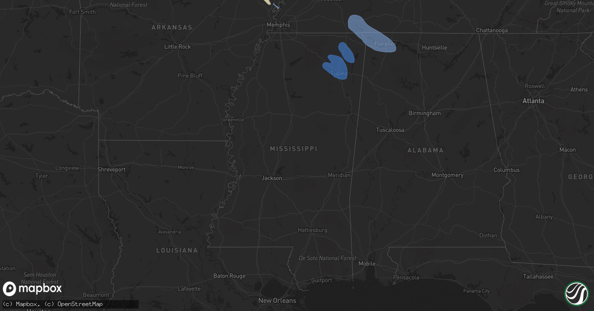 Hail map in Mississippi on May 6, 2021