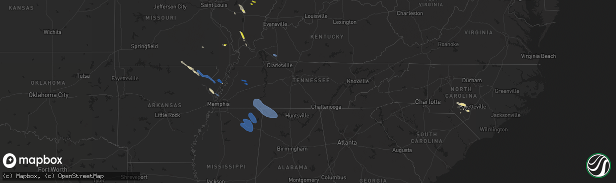 Hail map in Tennessee on May 6, 2021