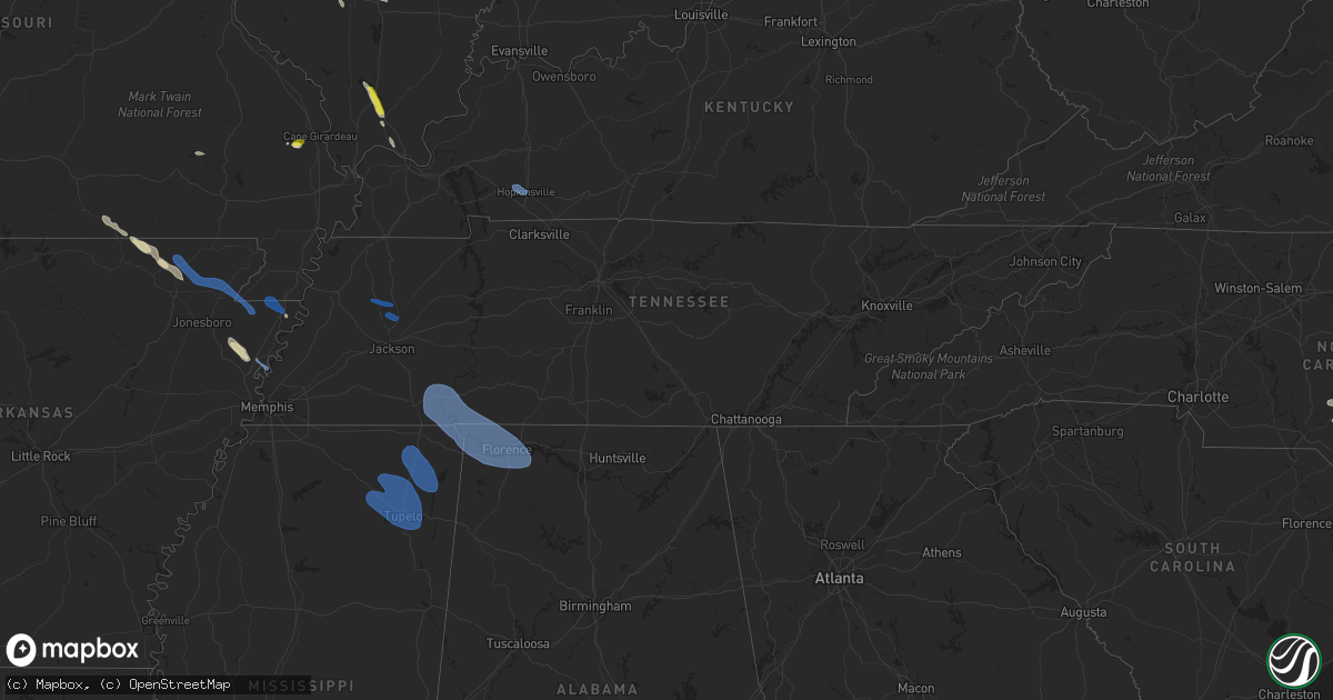 Hail map in Tennessee on May 6, 2021