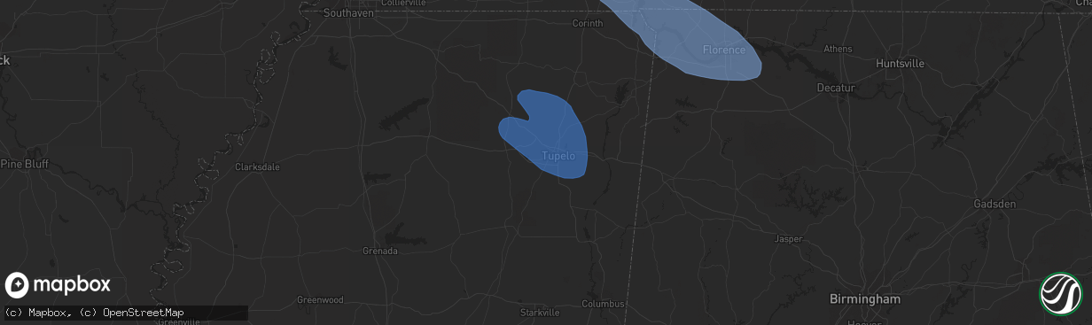 Hail map in Tupelo, MS on May 6, 2021