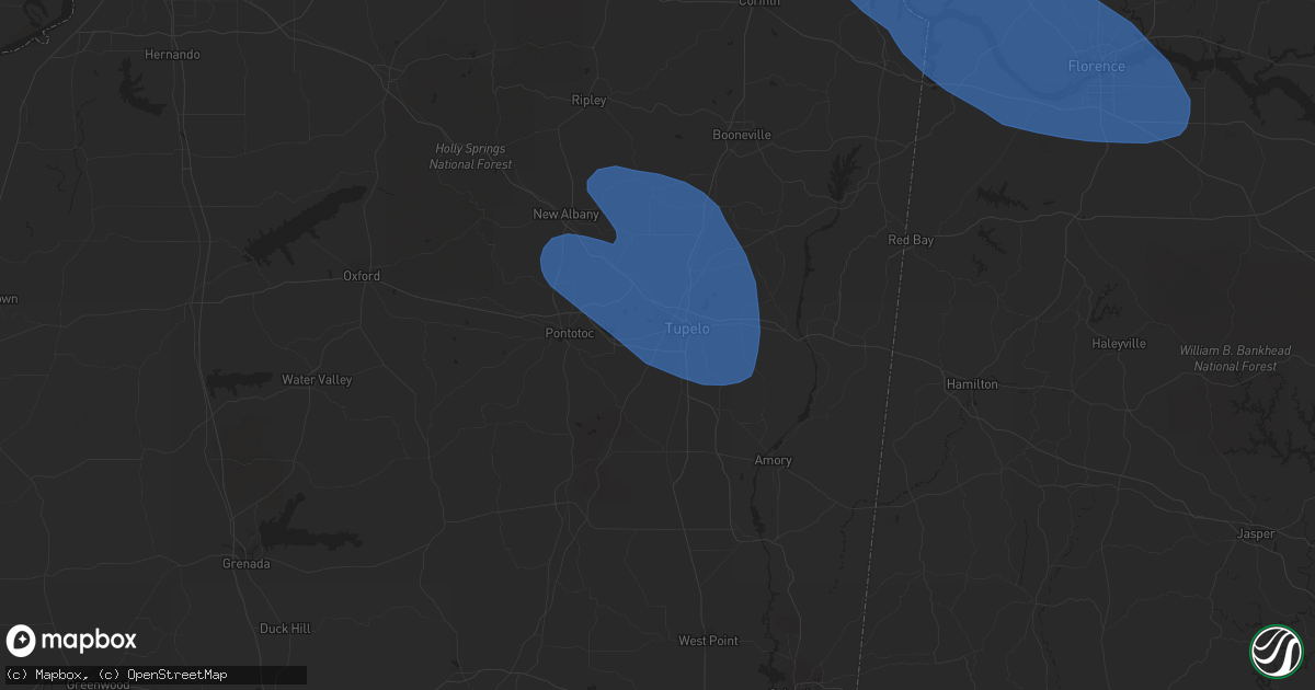 Hail map in Tupelo, MS on May 6, 2021