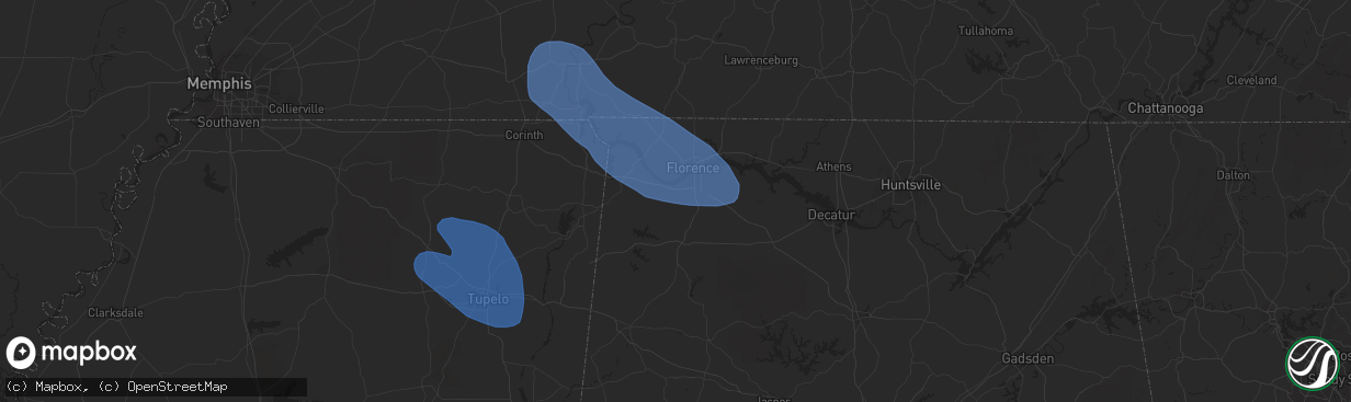 Hail map in Tuscumbia, AL on May 6, 2021