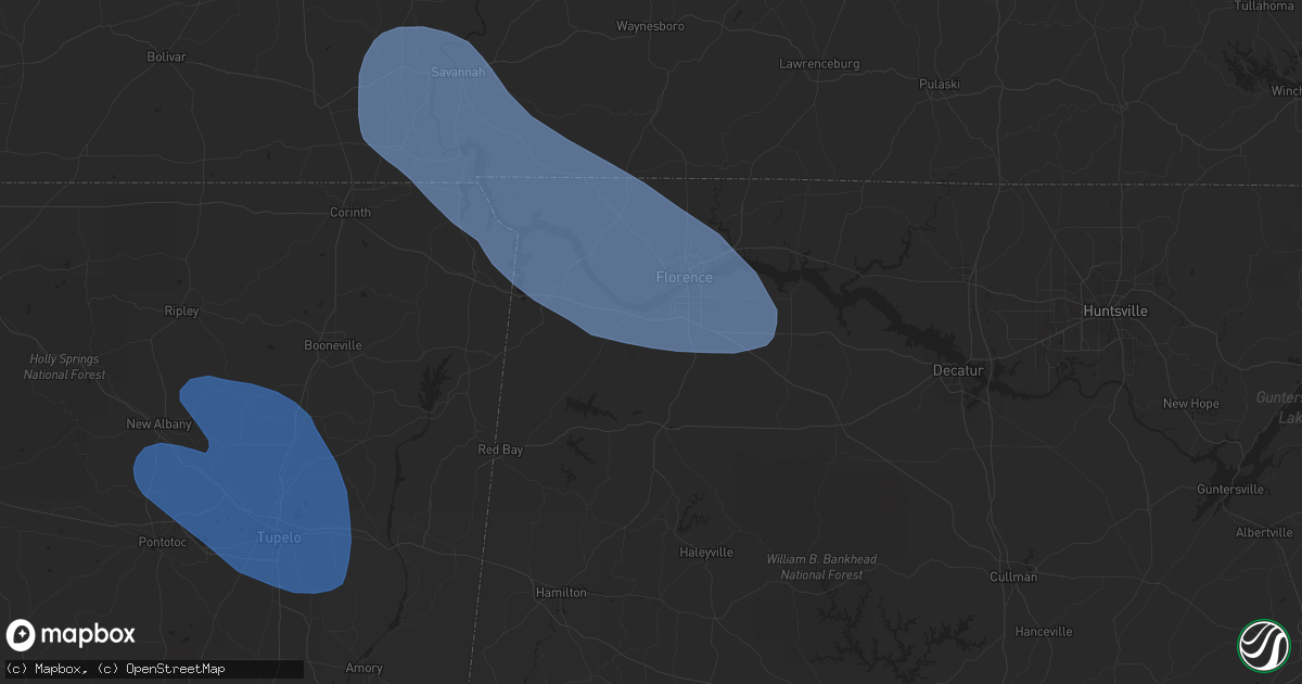 Hail map in Tuscumbia, AL on May 6, 2021