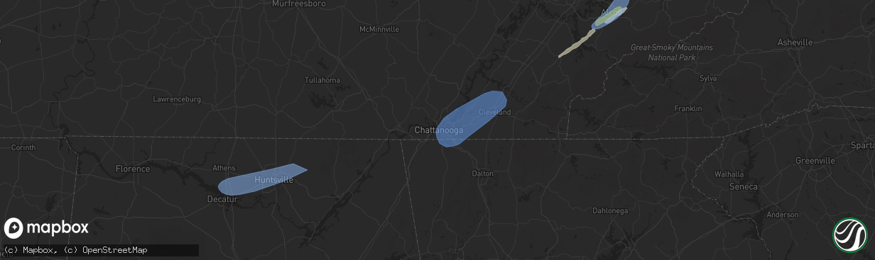 Hail map in Chattanooga, TN on May 6, 2022