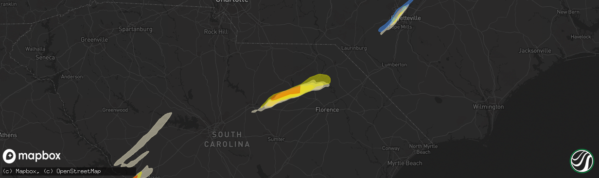 Hail map in Hartsville, SC on May 6, 2022
