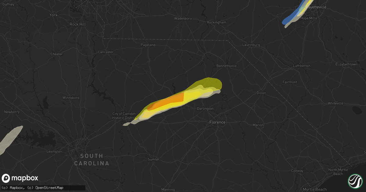 Hail map in Hartsville, SC on May 6, 2022