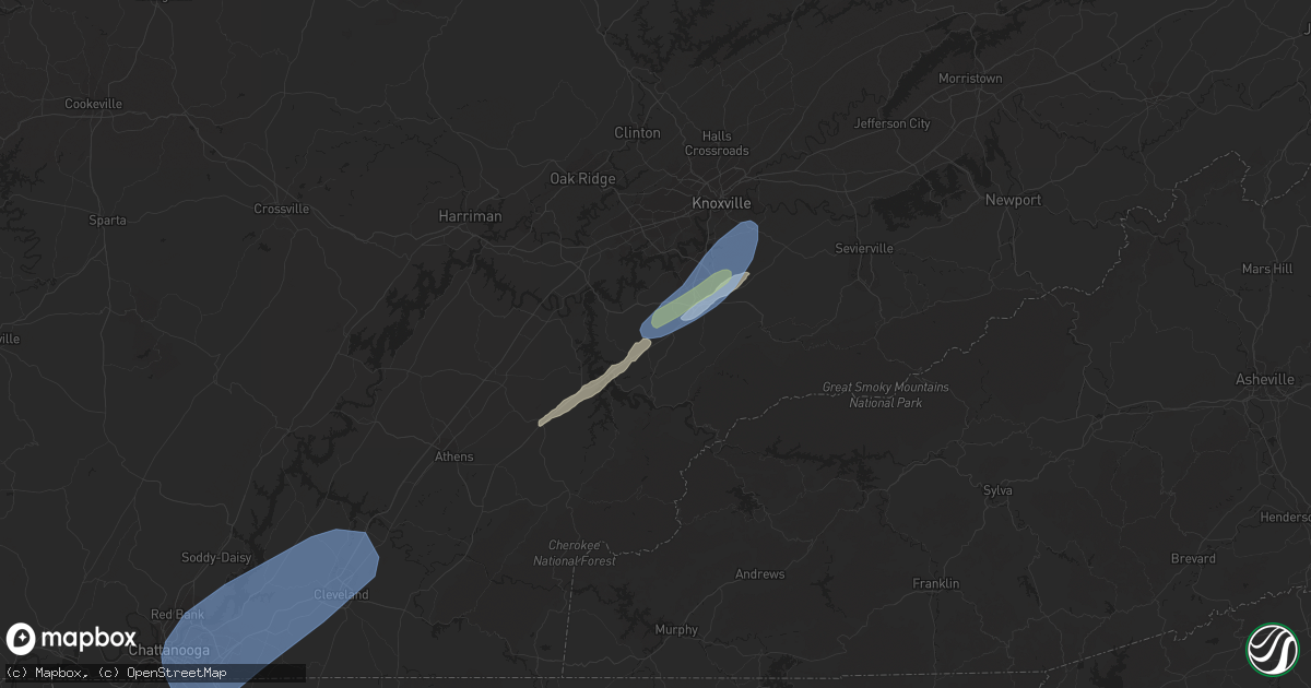 Hail map in Maryville, TN on May 6, 2022