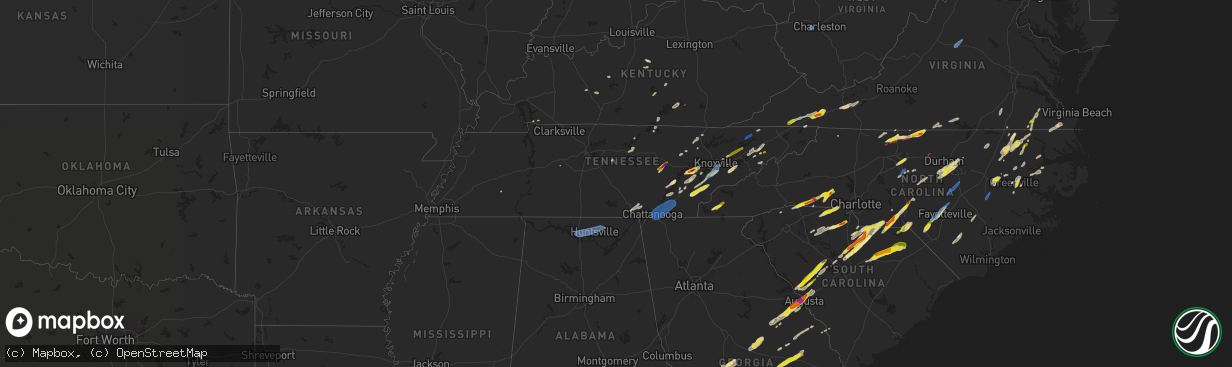 Hail map in Tennessee on May 6, 2022