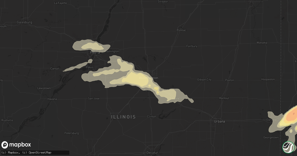 Hail map in Bloomington, IL on May 6, 2023