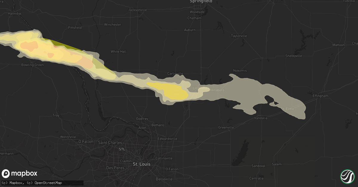 Hail map in Gillespie, IL on May 6, 2023