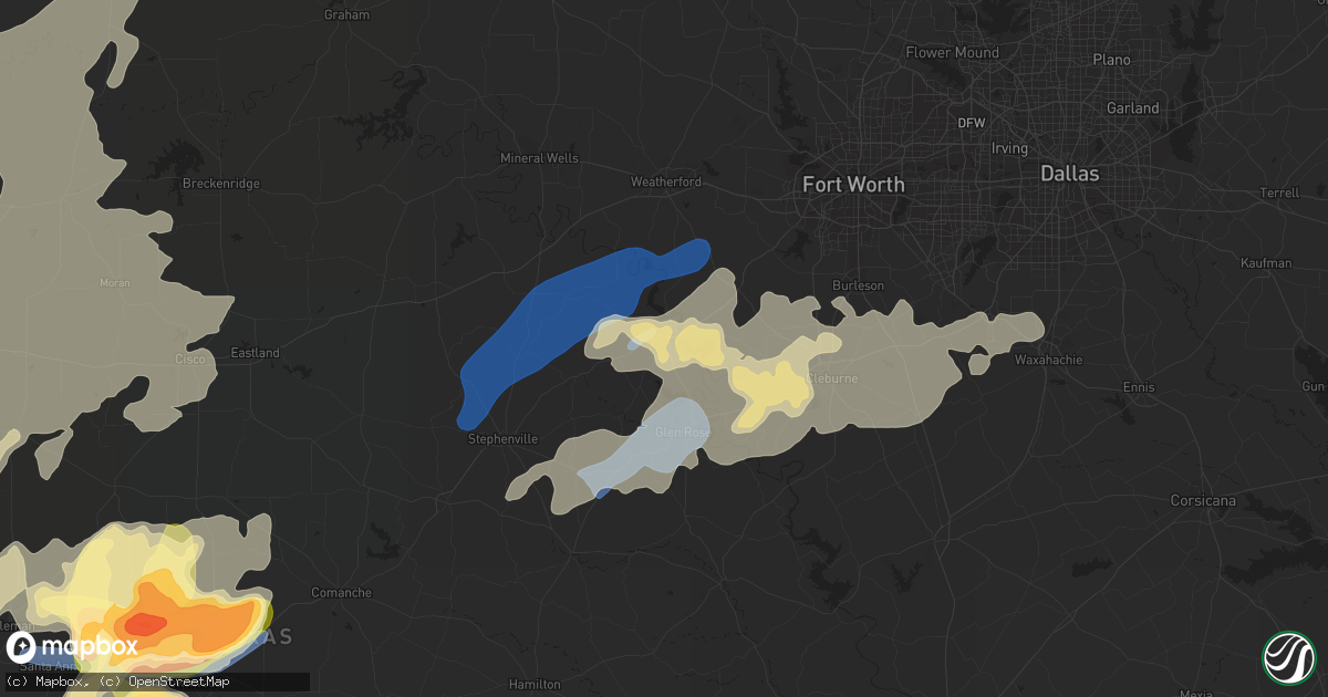 Hail map in Granbury, TX on May 6, 2023