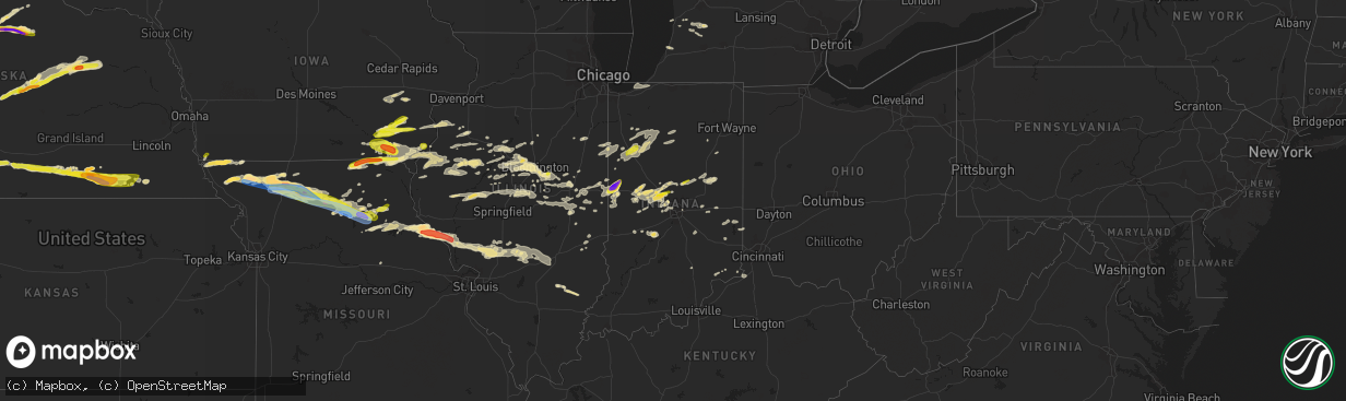 Hail map in Indiana on May 6, 2023
