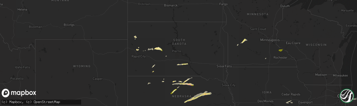 Hail map in South Dakota on May 6, 2023