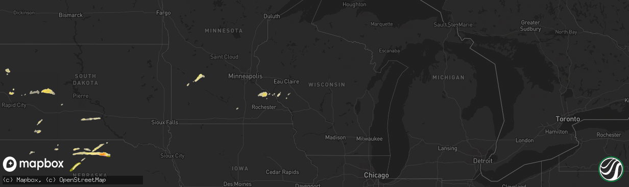 Hail map in Wisconsin on May 6, 2023
