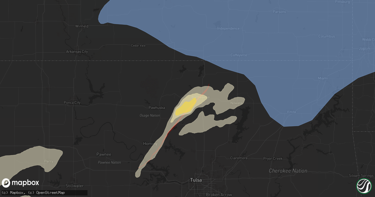 Hail map in Bartlesville, OK on May 6, 2024