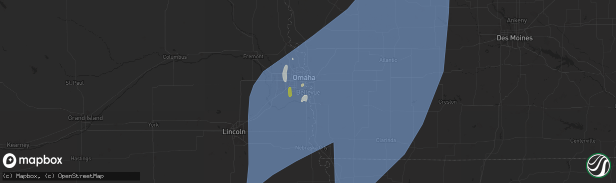 Hail map in Bellevue, NE on May 6, 2024