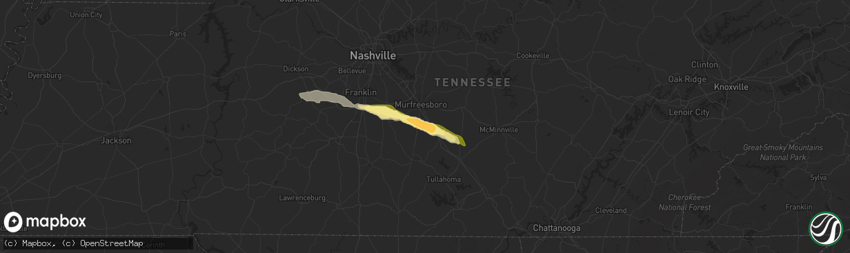 Hail map in Christiana, TN on May 6, 2024