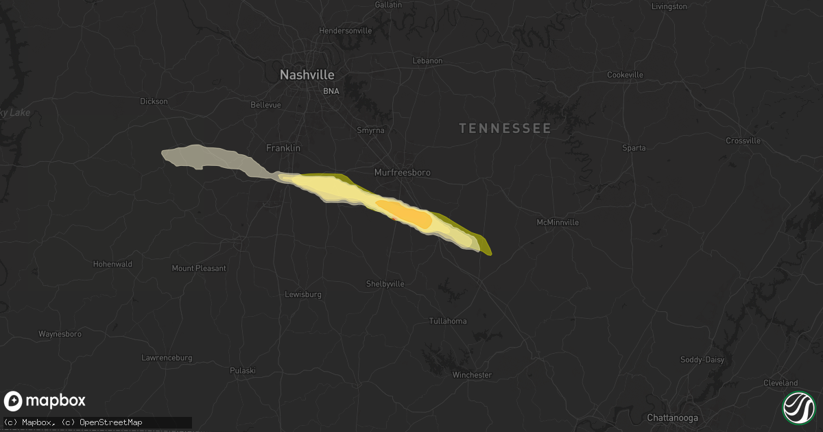 Hail map in Christiana, TN on May 6, 2024