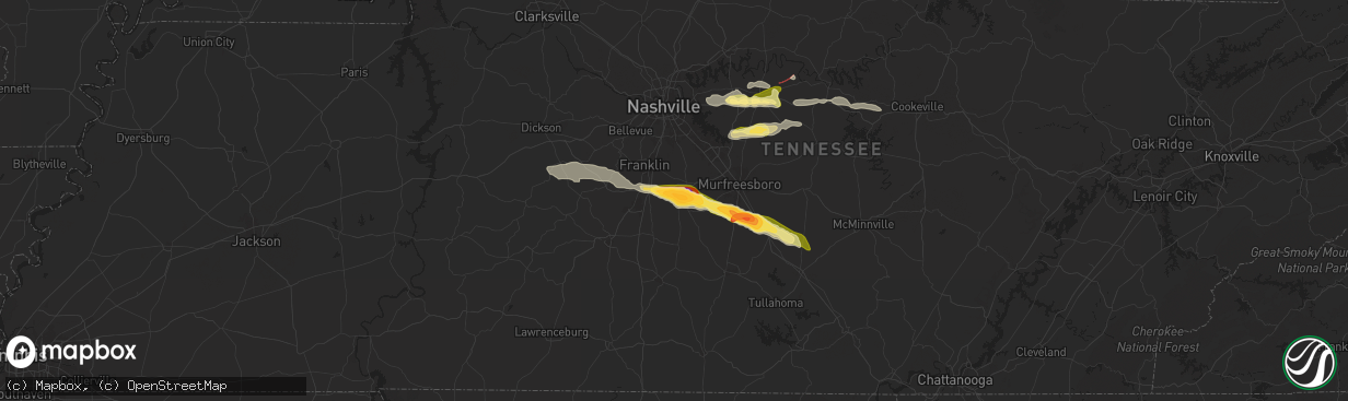 Hail map in College Grove, TN on May 6, 2024