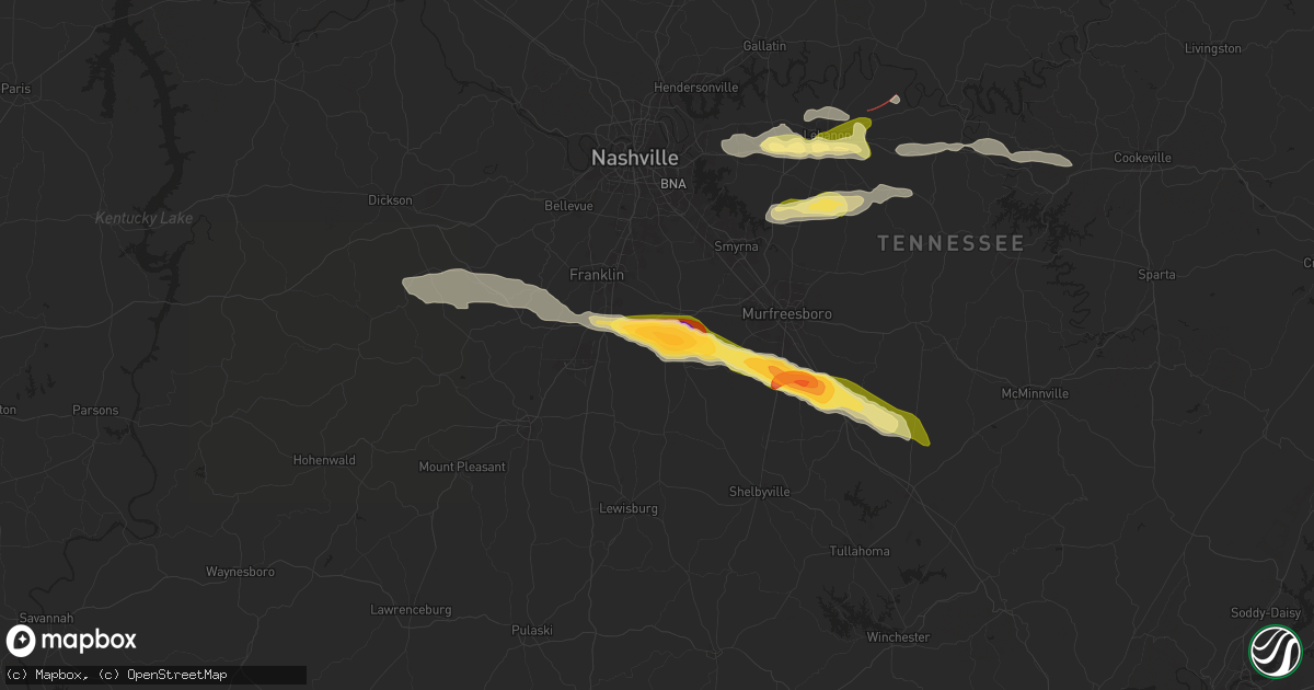 Hail map in College Grove, TN on May 6, 2024