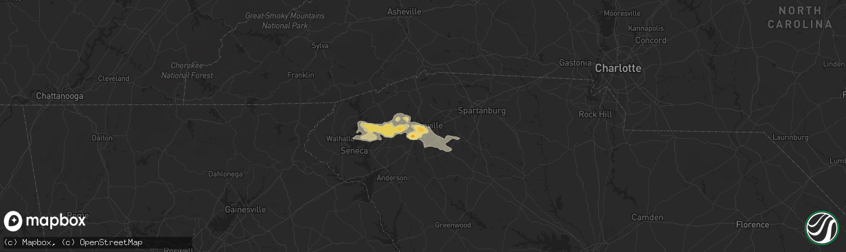 Hail map in Greenville, SC on May 6, 2024