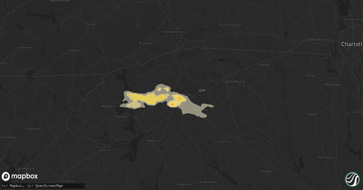 Hail map in Greenville, SC on May 6, 2024