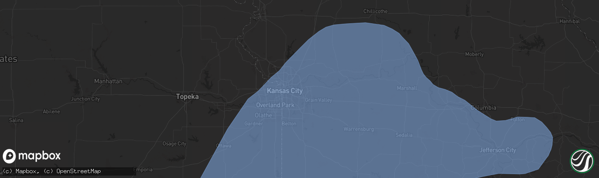 Hail map in Independence, MO on May 6, 2024