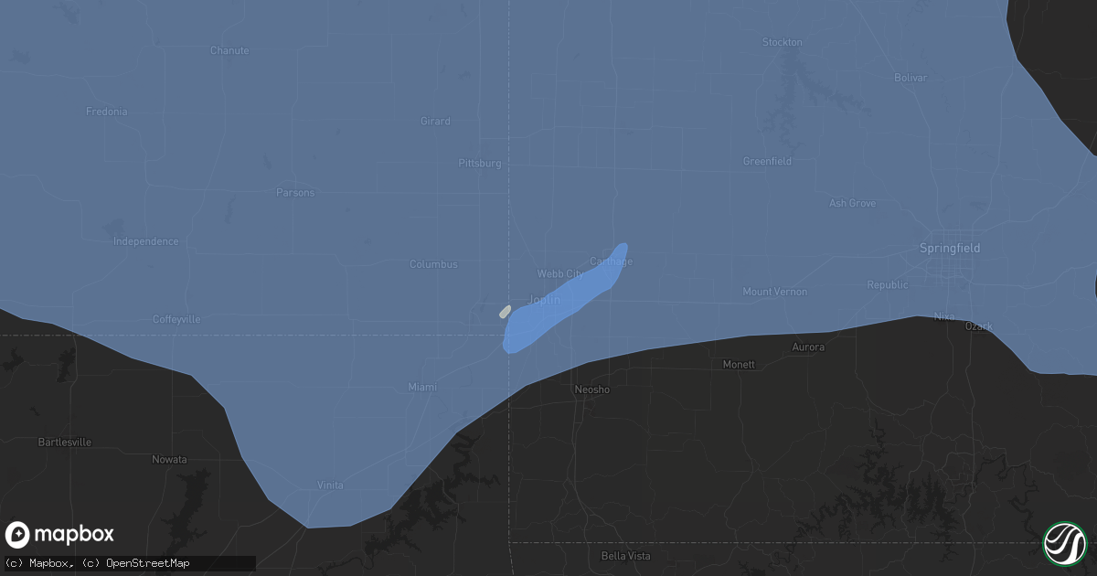 Hail map in Joplin, MO on May 6, 2024