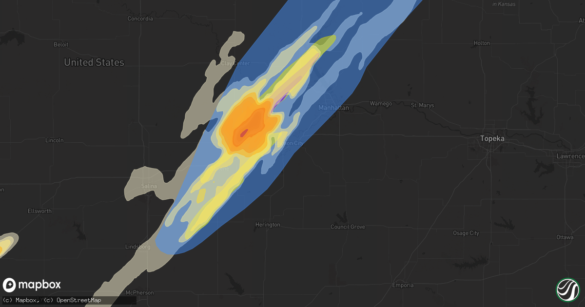 Hail map in Junction City, KS on May 6, 2024
