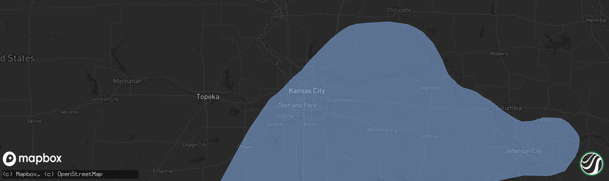 Hail map in Kansas City, MO on May 6, 2024