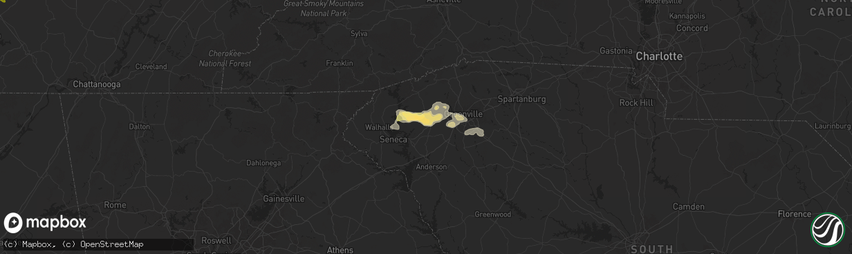 Hail map in Liberty, SC on May 6, 2024