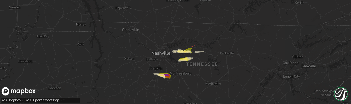 Hail map in Mount Juliet, TN on May 6, 2024