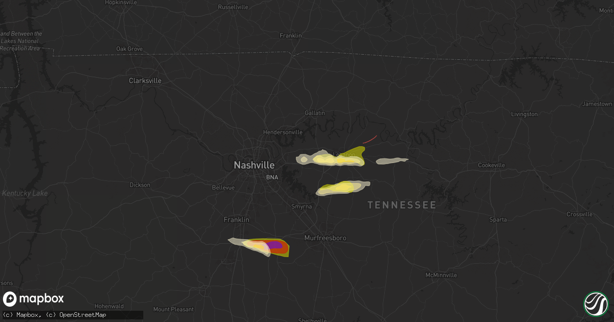Hail map in Mount Juliet, TN on May 6, 2024