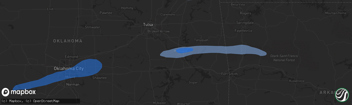 Hail map in Muskogee, OK on May 6, 2024