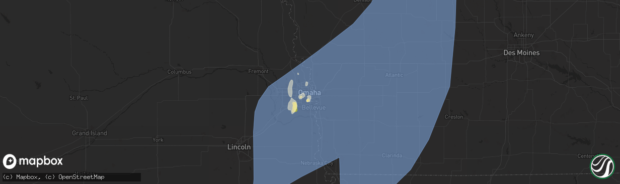 Hail map in Omaha, NE on May 6, 2024