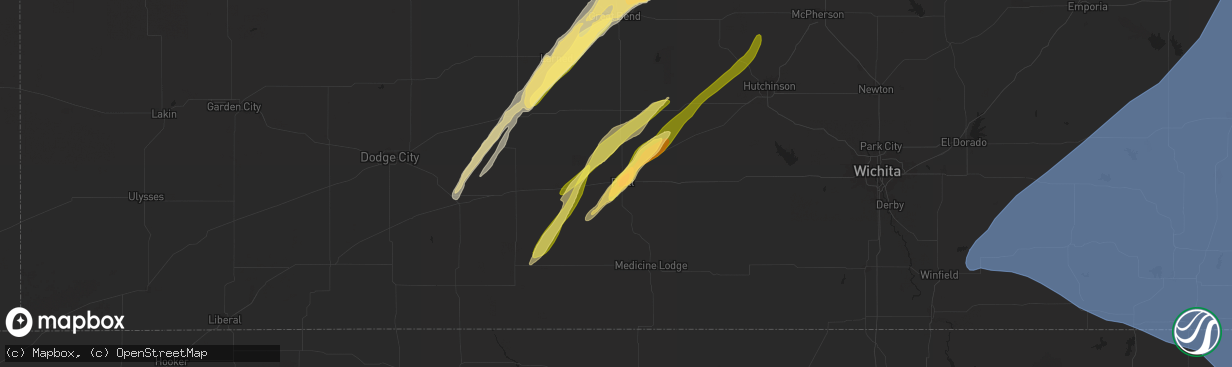 Hail map in Pratt, KS on May 6, 2024